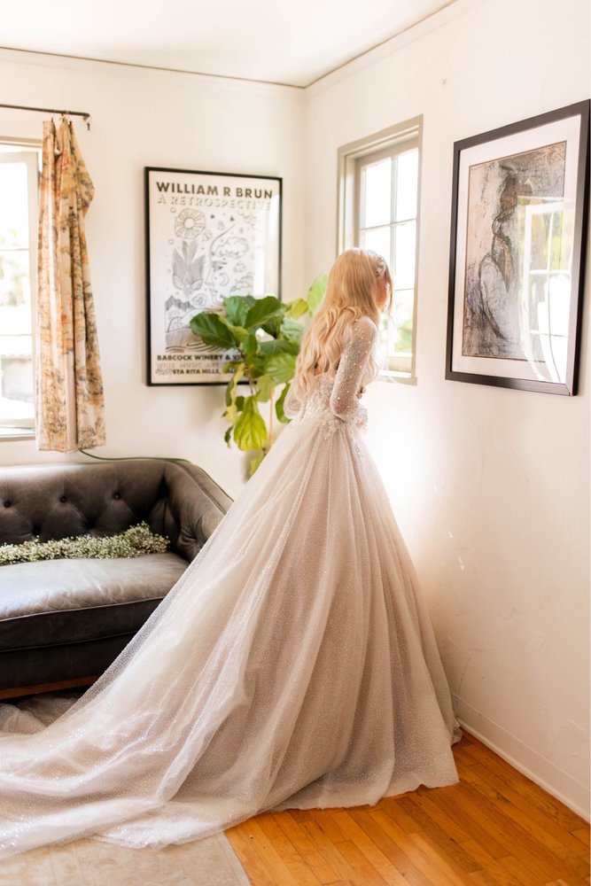 Sleek modern wedding dress fitting